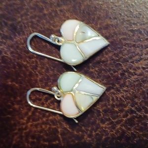 Sterling Silver mother of pearl heart shaped dangle earrings
